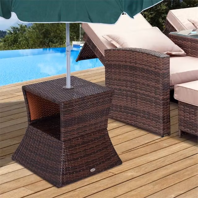 EONLION Brown Rattan and Metal Outdoor Side Table for Garden, Terrace or Balcony, Width: 100 cm