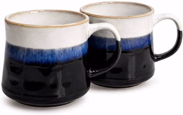Upper Street Set of 2 Blue Ceramic Mugs, 600ml