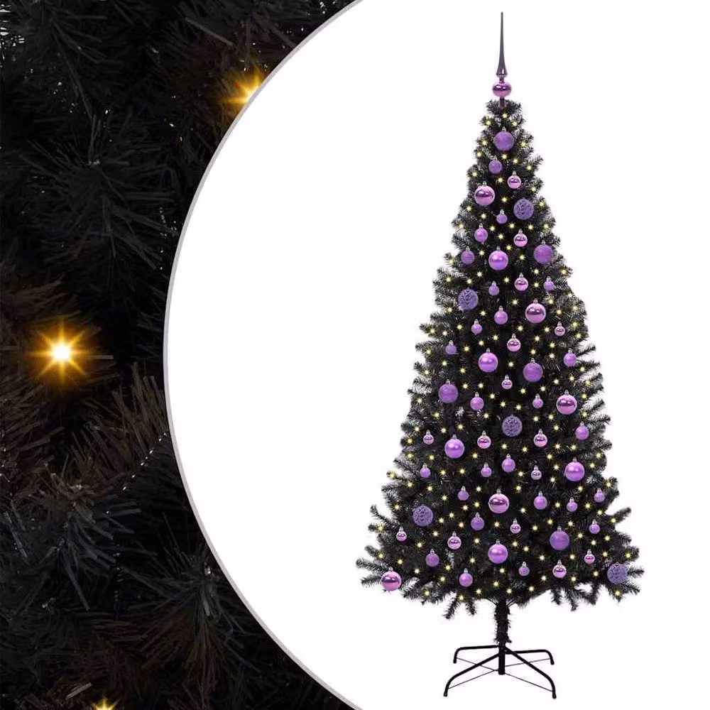 Berkfield Home Black PVC Christmas Tree with 300 LEDs and Stand, Height: 180 cm – 2