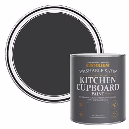 Rust-Oleum Black Scrubbable Kitchen Cupboard Paint in Satin Finish, Natural Charcoal (Black), 750ml – 1