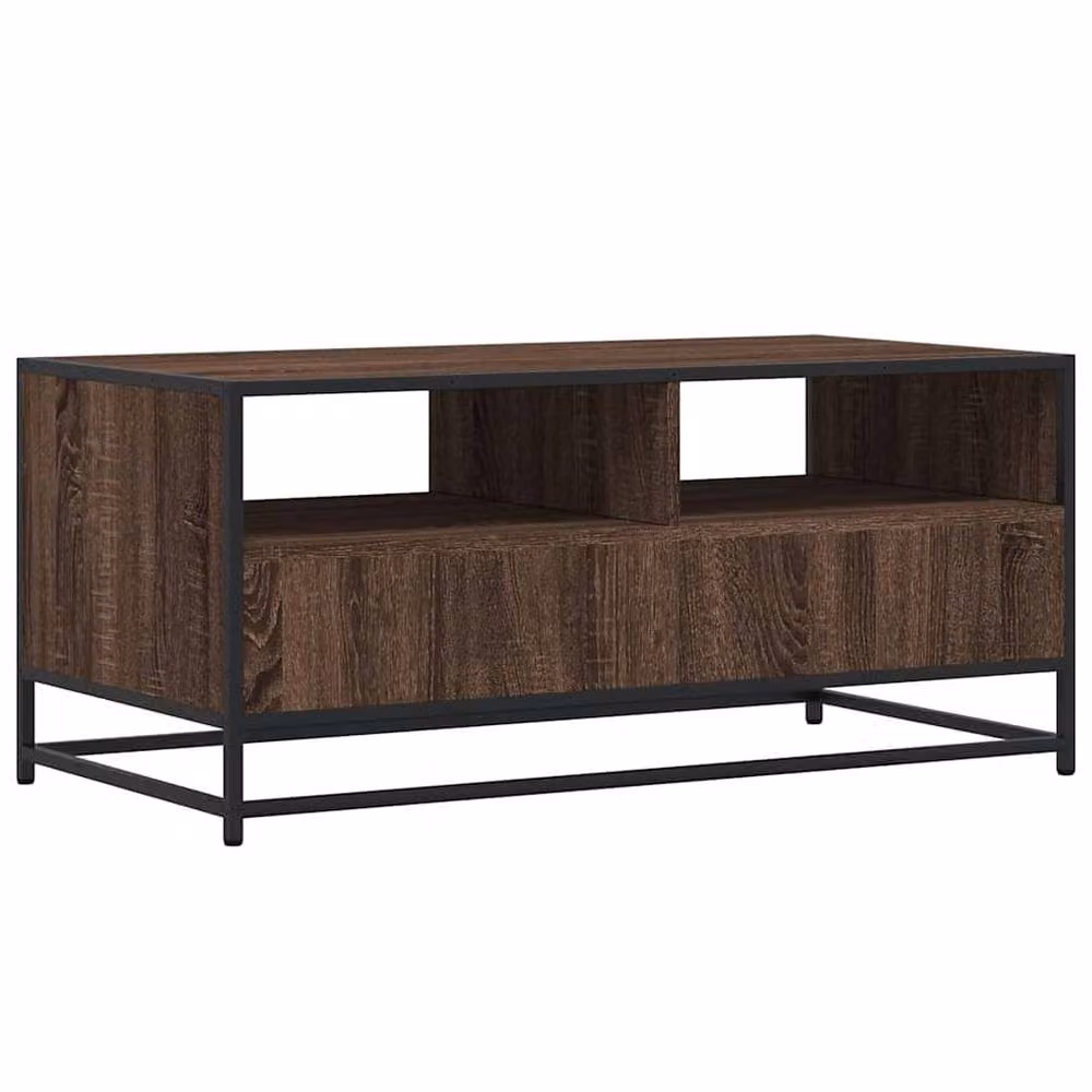 Berkfield Home Industrial Coffee Table in Brown Oak with Metal Sled Base, W/D/H: 100 x 50 x 45 cm – 4