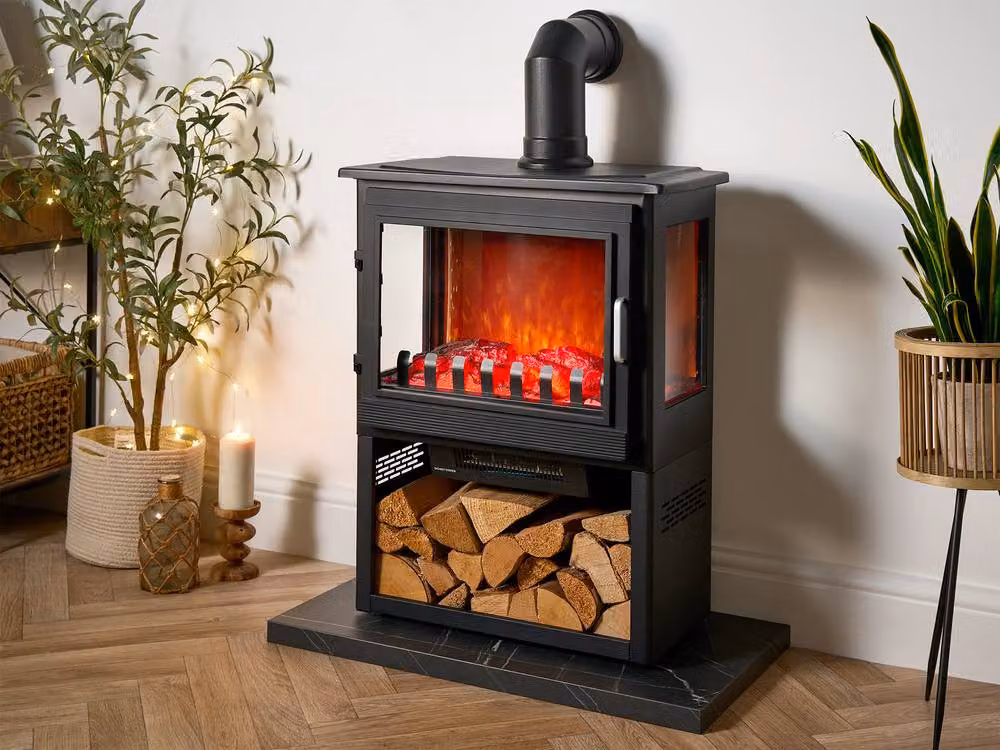 Sureflame Marlow 3-Sided Electric Stove with Log Storage in Black, W/D/H: 104 x 60 x 60 cm – 2