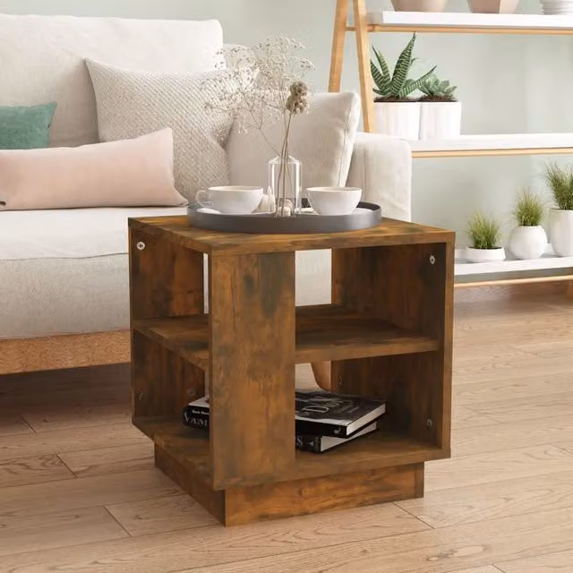Berkfield Home Modern Square Coffee Table in Smoked Oak Brown, W/D/H: 40 x 40 x 43 cm