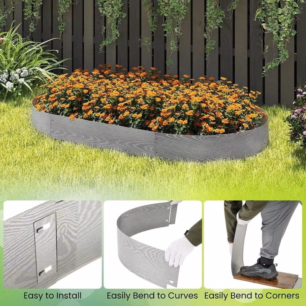 SPETLEK 6 Pack Silver Galvanised Metal Flexible Landscape Edging and Tree Fence, 600cm – 4