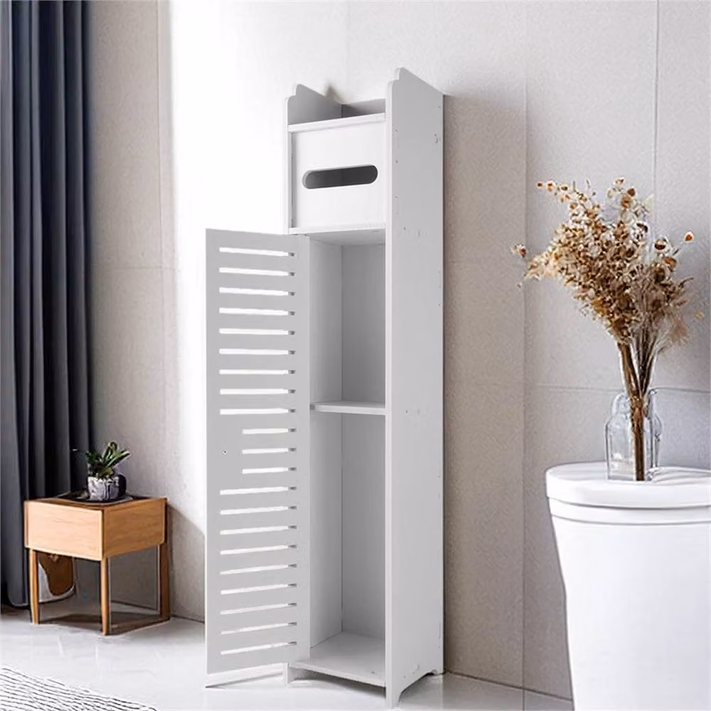 Nordara White Tall Narrow Bathroom Storage Cabinet with Shelves, W/D/H: 15 x 15 x 80 cm – 4
