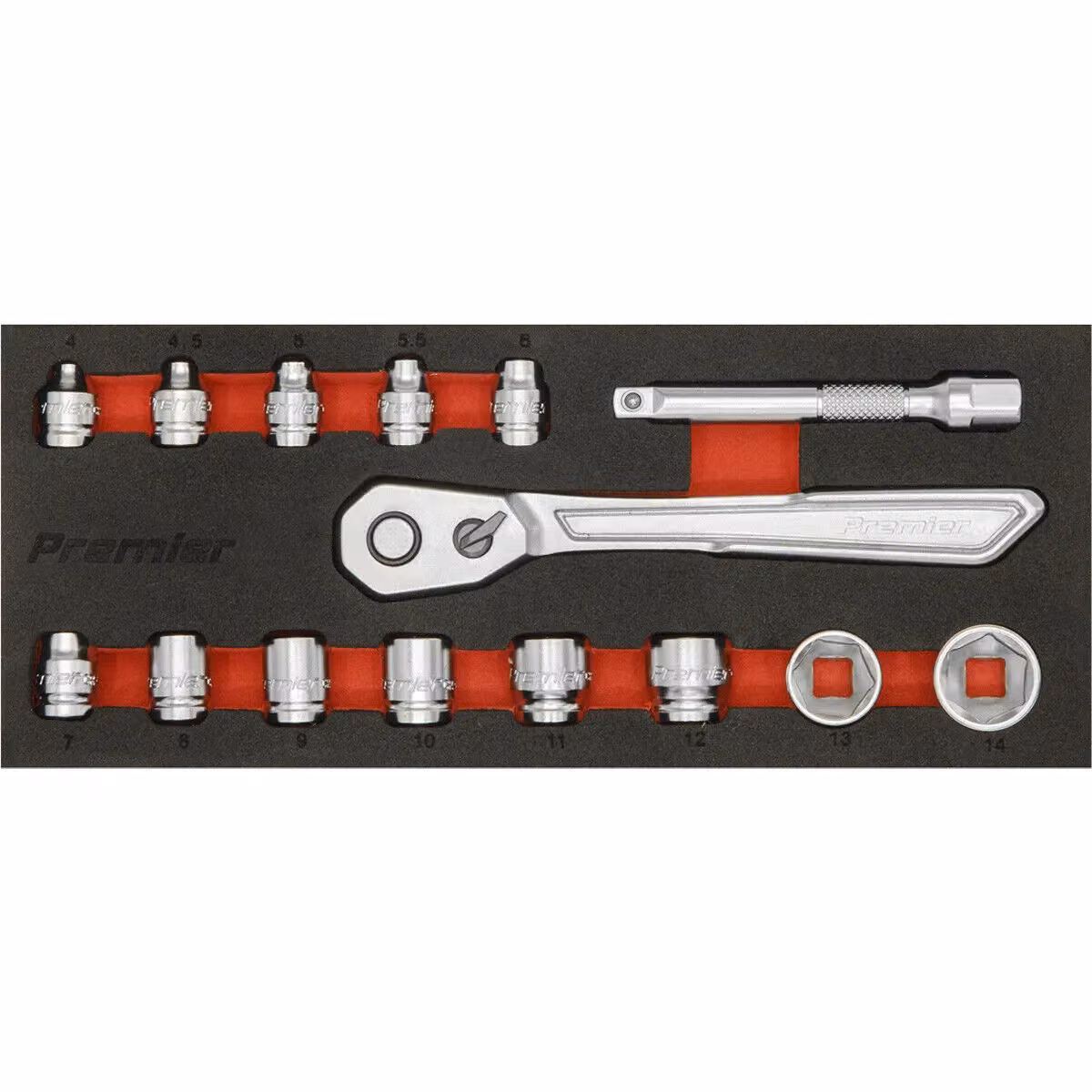 Loops 15 Piece Low Profile Socket Set with 1/4 Inch Metric Square Drive 6 Point Sockets and Ratchet Handle in Silver Chrome Vanadium Steel – 3
