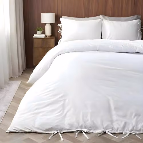 OHS White Microfibre Double Duvet Cover Set with Matching Pillowcases – 1
