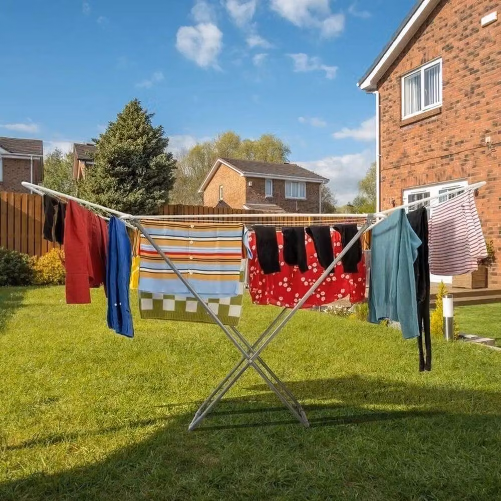 VOGREX 18m Foldable Winged Clothes Airer Drying Rack in Silver – 2