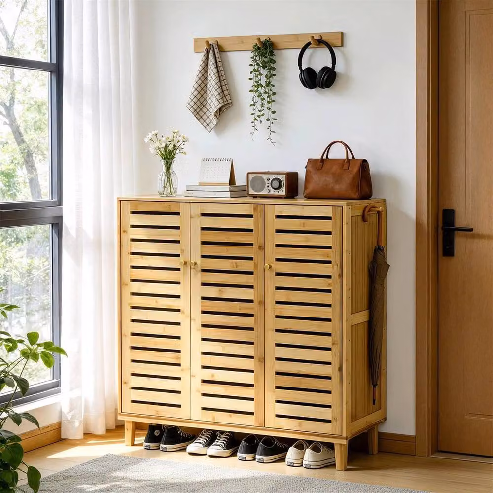 NESTLUNE 6-Tier Farmhouse Large Capacity Shoe Cabinet in Brown and Sand, W/D/H: 100 x 15 x 103 cm – 4