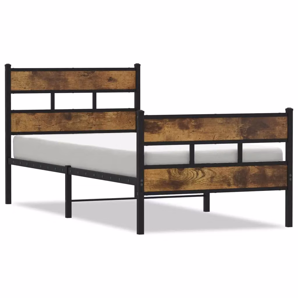 Berkfield Home Metal Bed Frame in Smoked Oak Brown, W/D/H: 100 x 200 cm – 2