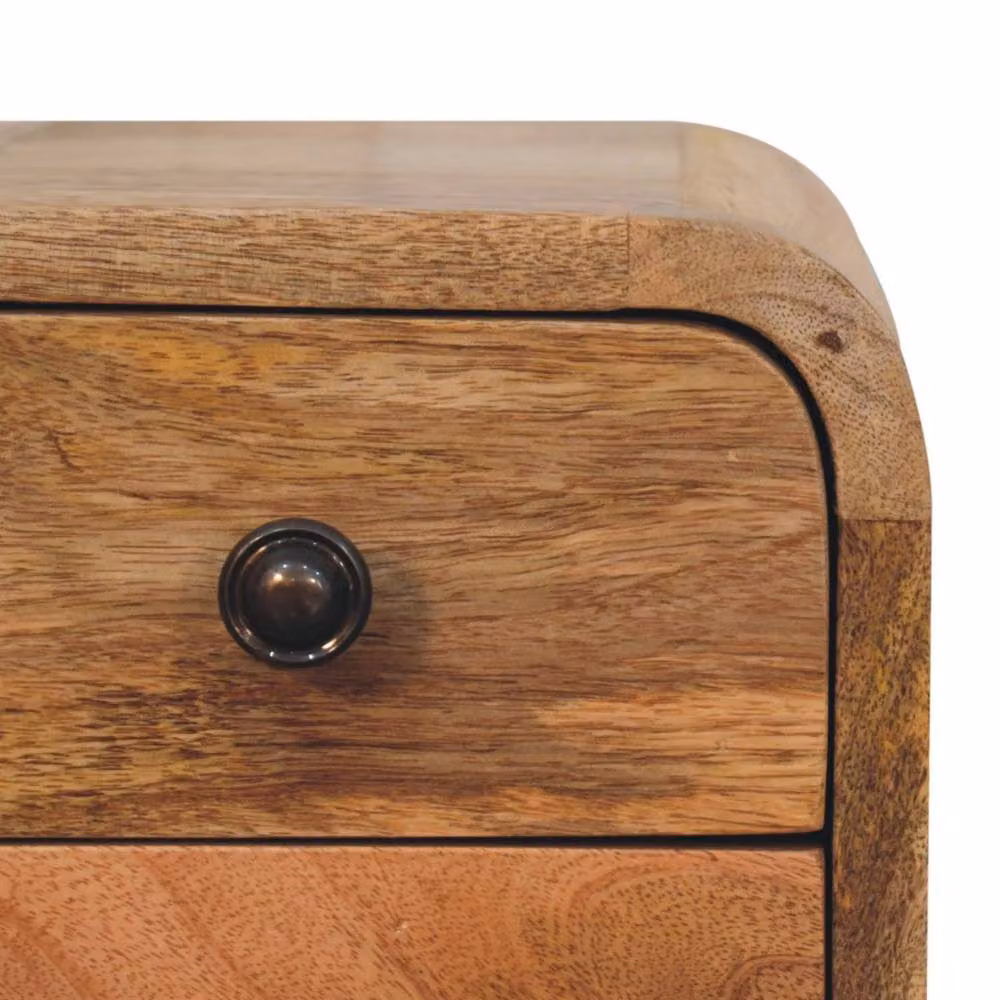 Direct Wicker Extra Mini Curved Oak-ish Bedside Table with 2 Drawers in Brown, Solid Mango Wood – 3