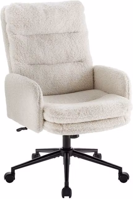 FLAVORA White Fabric High Back Swivel Adjustable Office Task Chair – 1