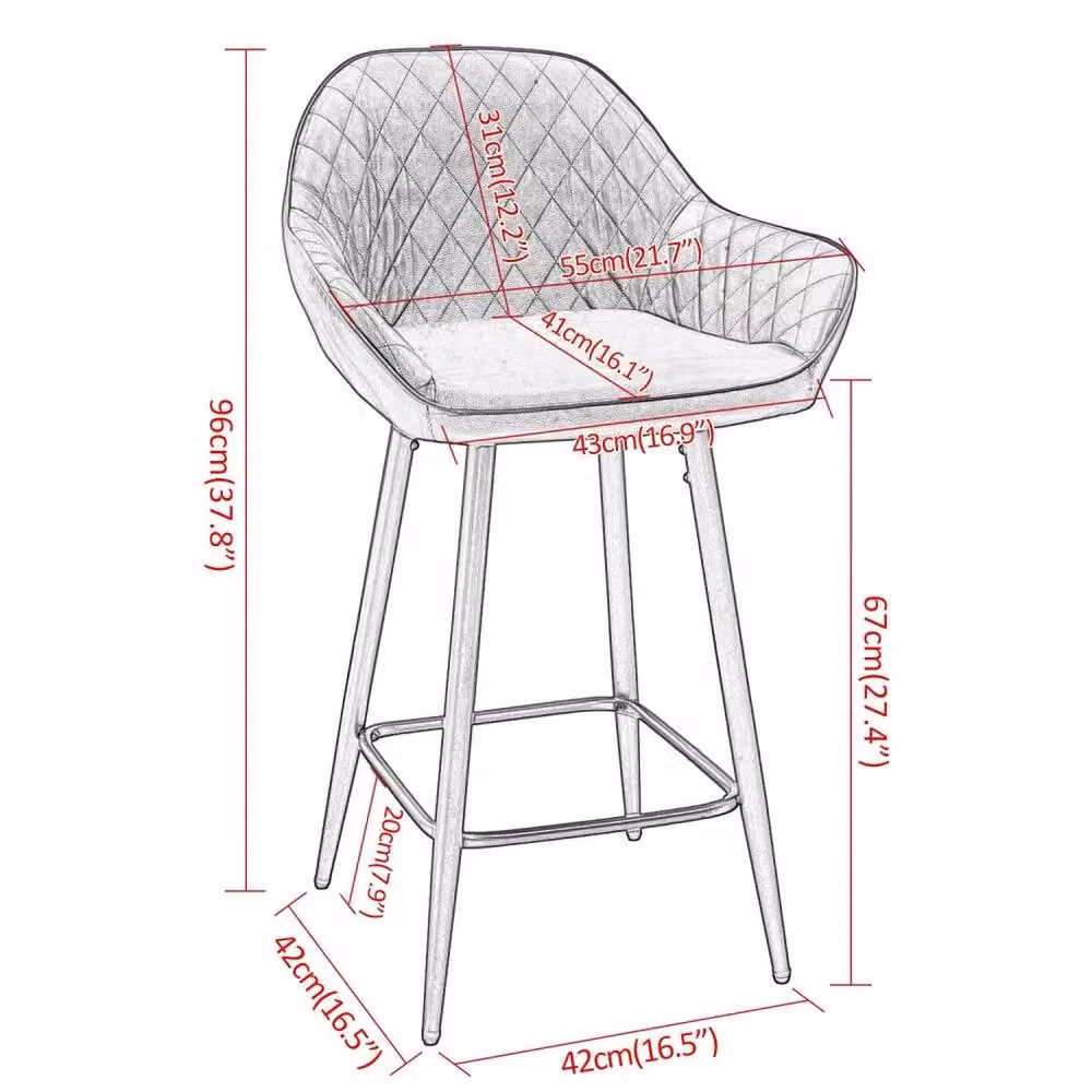 SPETLEK Set of 2 Blue Synthetic Leather Bar Stools with Armrests and Metal Frame – 2