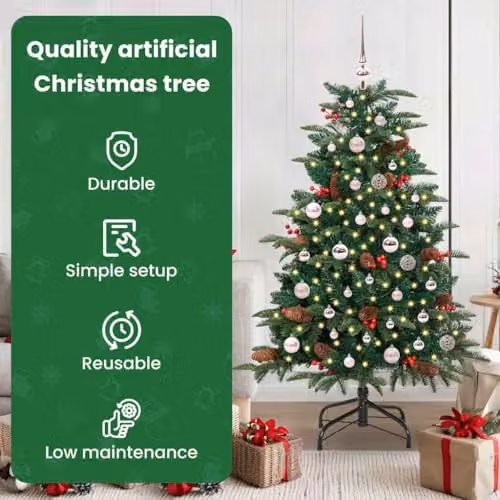 vidaXL Artificial Christmas Tree with 150 LEDs and Stand, Green, Height: 150 cm – 3