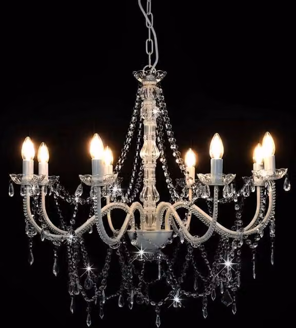 Berkfield Home Beautiful White Chandelier with Transparent Beads and 8 x E14 Bulbs – 1