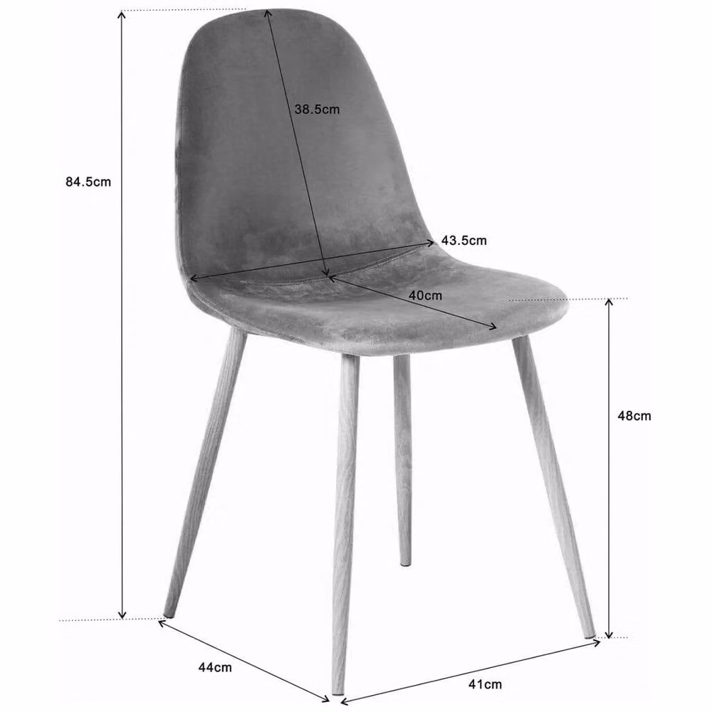 VOGREX Set of 2 Modern Grey Fabric Dining Chairs with Metal and Wood Legs – 2