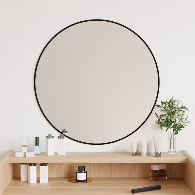 Berkfield Home Minimalist Round Wall Mirror in Black, Diameter: 60 cm – 1