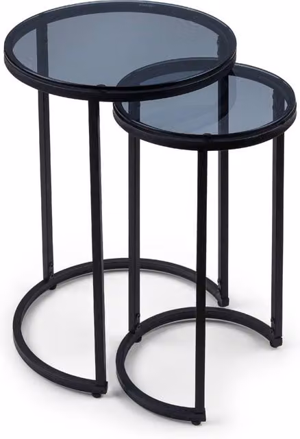 Cheshire Stirling Round Nesting Side Tables in Smoked Glass and Black – 1