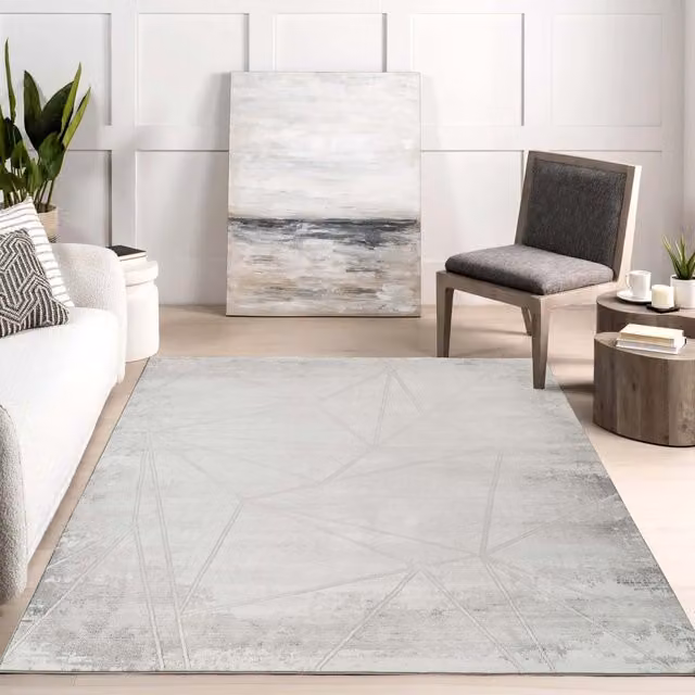 Novu Modern Abstract Geometric Living Room Area Rug in Mirage Grey and Beige, W 290 cm x D 200 cm