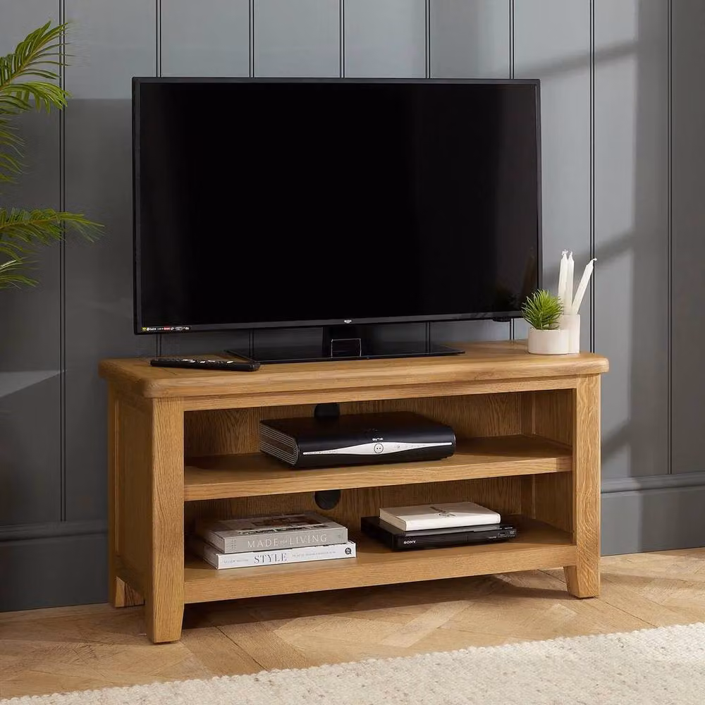 FORGEVIO Small Rustic Oak TV Unit in Natural Brown and Beige – 4