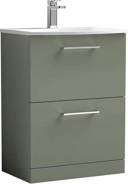 Balterley Modern Matt Green Bathroom Floor Vanity Unit with 2 Soft Close Drawers and Basin, W: 60 cm, H: 83 cm, D: 45 cm – 1
