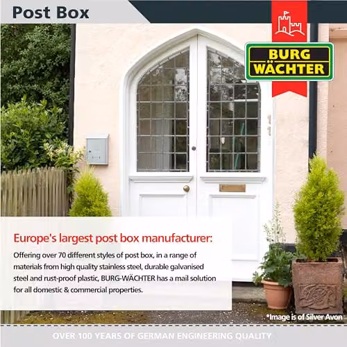 Burg-Wächter MB09BK Avon Rear Entry Wall Mounted Galvanised Steel Lockable Weatherproof Post Box, Black, W: 21 cm, H: 30 cm, D: 6.5 cm – 4