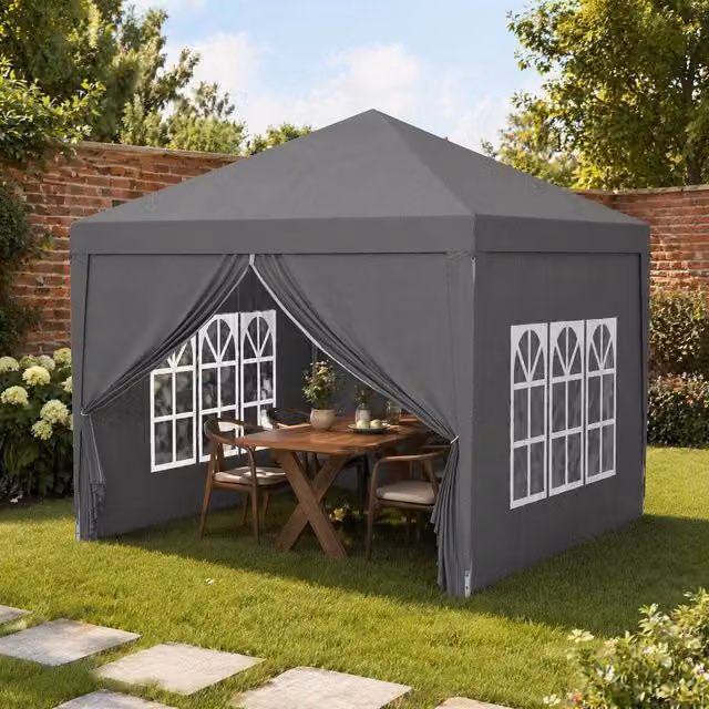STILVORA Pop-Up Gazebo in Grey with Removable Walls, W: 300 cm, D: 300 cm, H: 258 cm