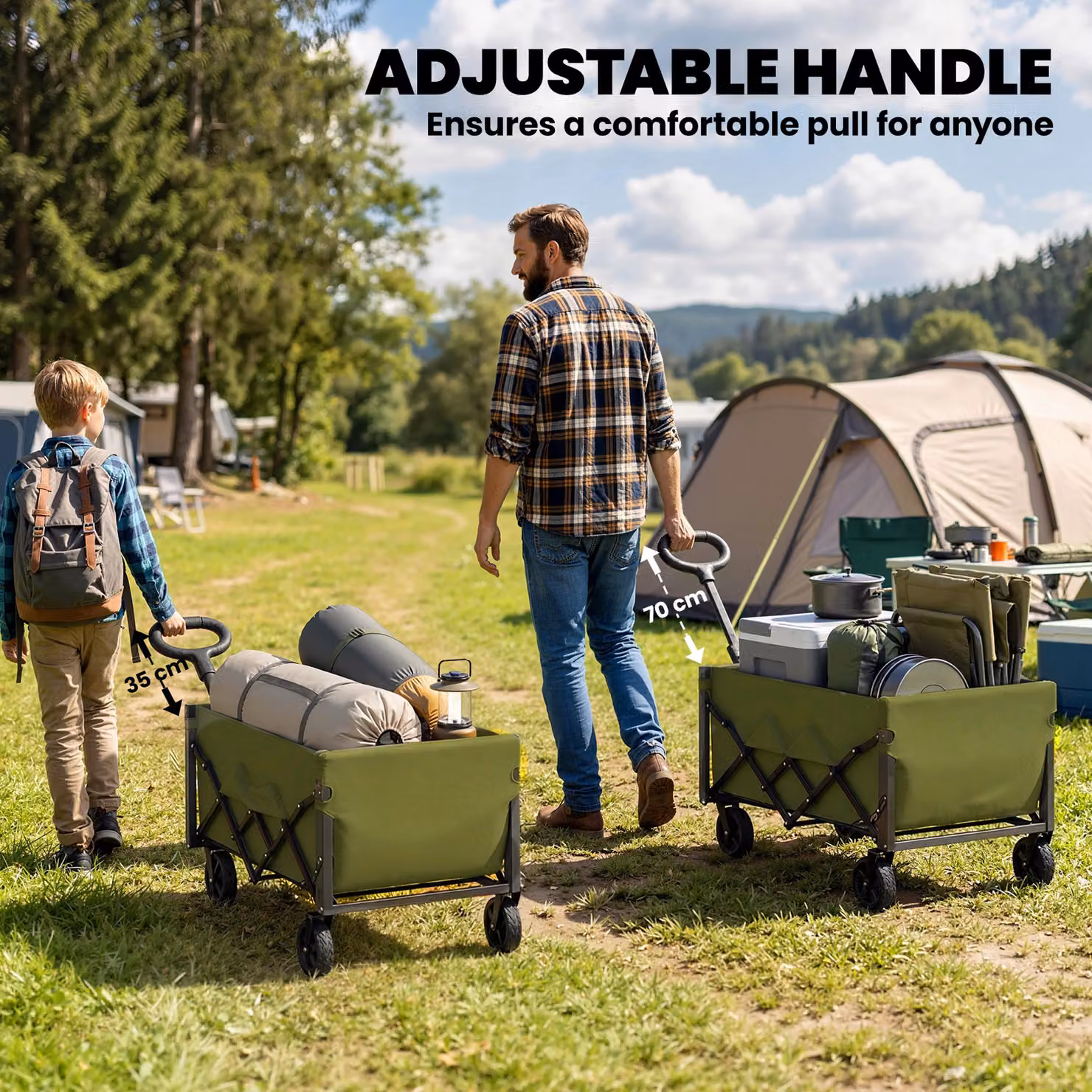Outsunny Foldable Festival Trolley with Drop-Down Tailgate and Adjustable Handle, Green – 7
