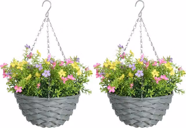 HOMCOM Set of 2 Multi-Coloured Artificial Hanging Cosmos Flowers – 1