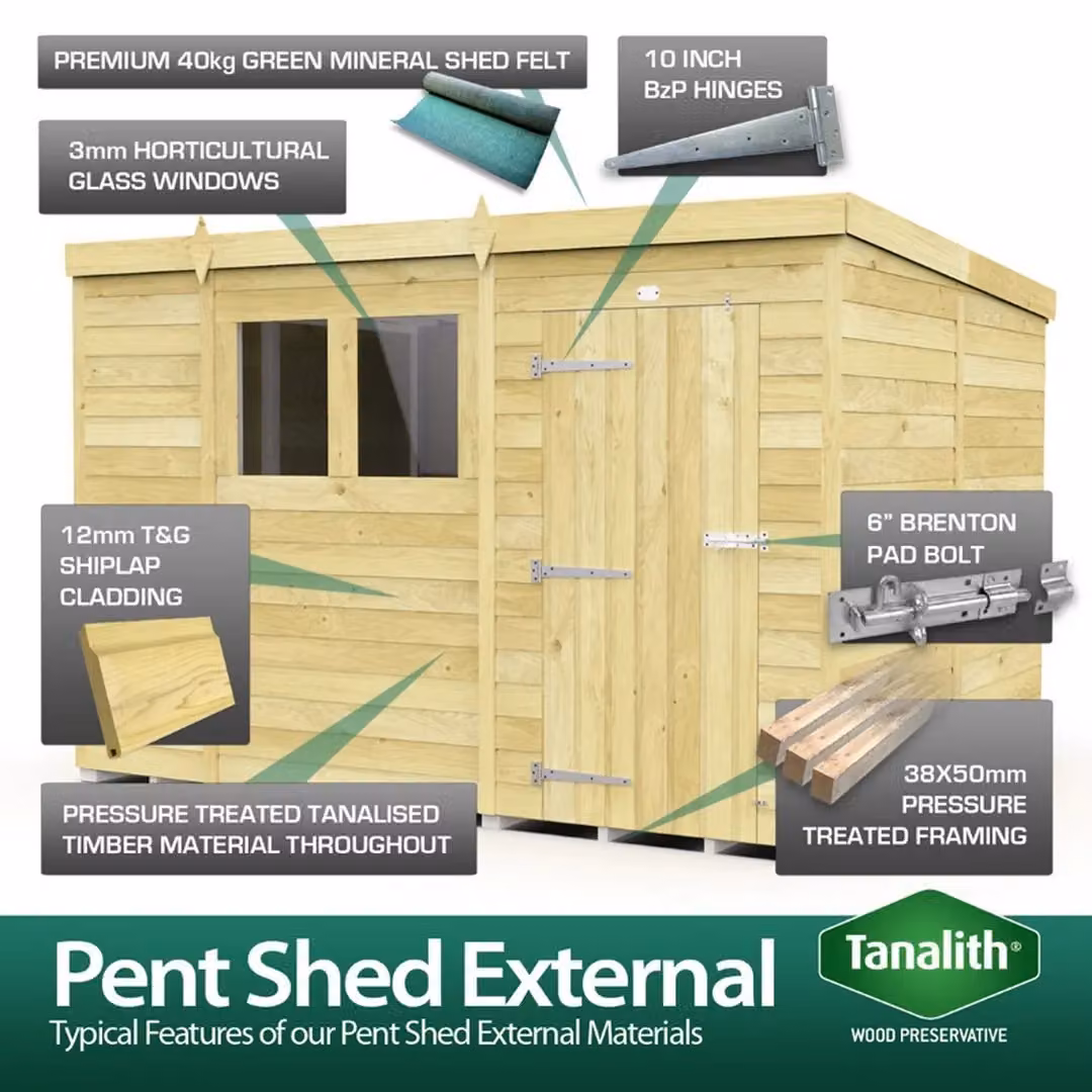 Buttercup Farm Pent Security Wood Shed with Single Door, Brown, L118 x W214 x H201 cm – 2