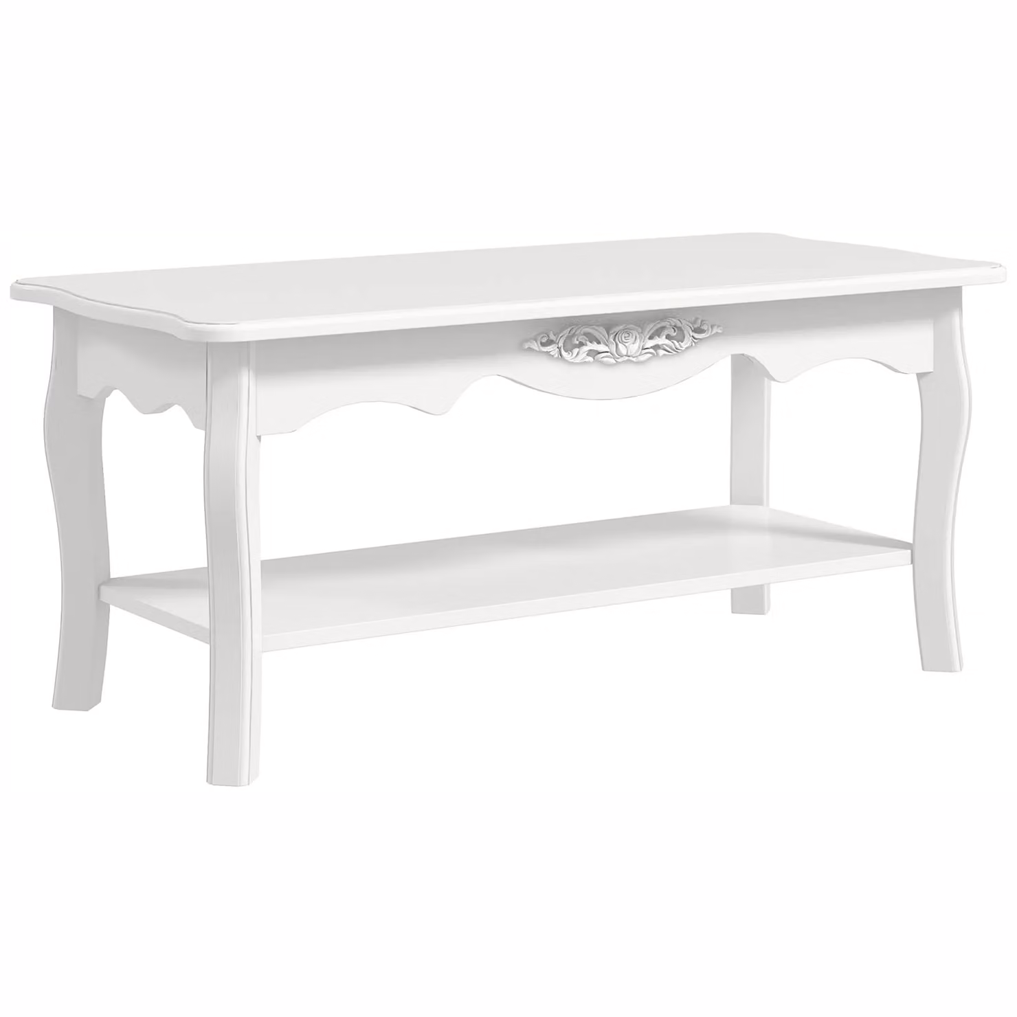 HOMCOM Modern White Wooden Rectangular Coffee Table with Storage Shelf – 2
