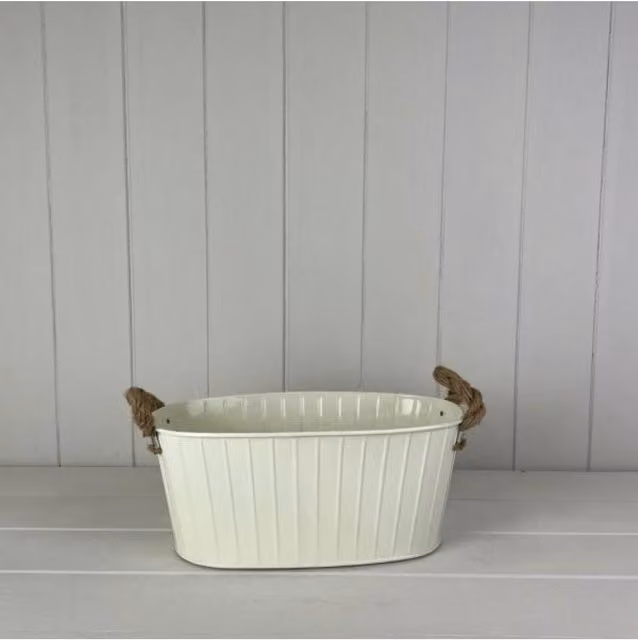 KDMD Cream Oval Tapered Trough Planter with Rope Handles and Drainage Holes