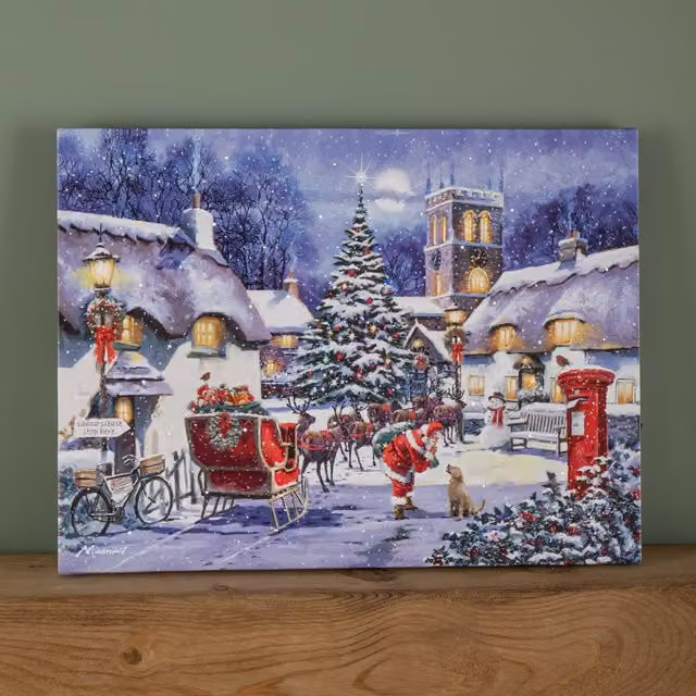 Snowtime Battery Operated Multicolour Fibre Optic LED Santa and Village Christmas Wall Canvas W: 40 cm, H: 30 cm – 2