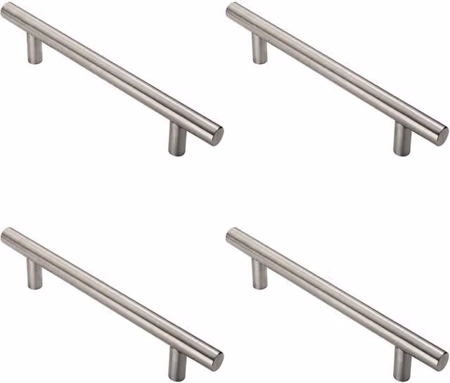 Loops 4x Straight T Bar Pull Handles in Brushed Satin Stainless Steel, Silver, Fixing Centres: 600 mm, Size: 775 x 30 mm
