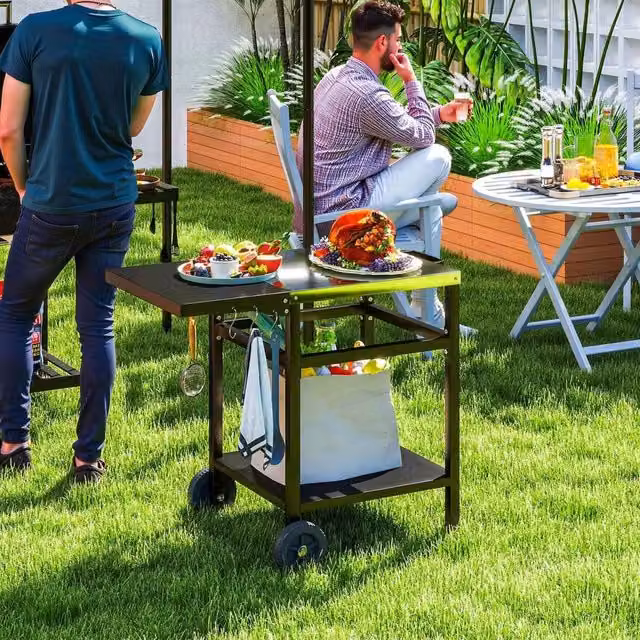 EONLION Black Metal BBQ Trolley with Foldable Side Table, W/D/H: 100 x 58 x 76 cm – 1
