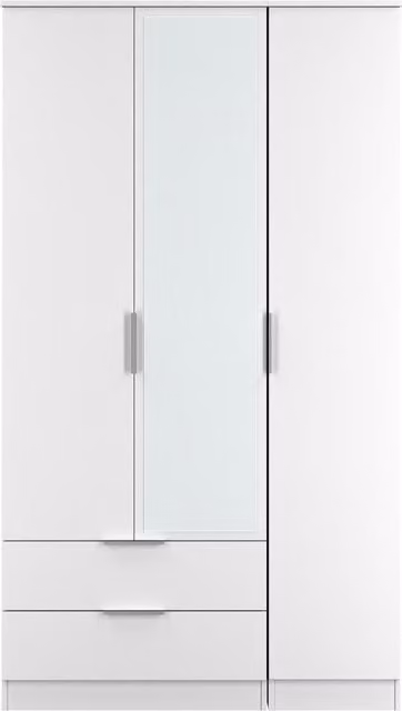 2 U Dover Triple Mirror Wardrobe with 2 Drawers in White