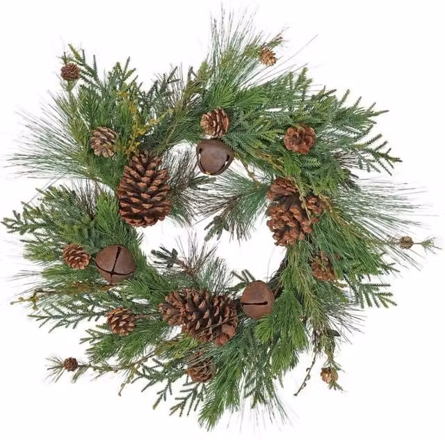 KDMD Green Pine Leaves Cone and Bell Wreath – 1