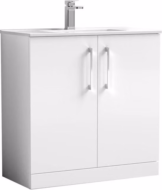 Balterley Minimalist White Glossy Bathroom Vanity Unit with 2 Soft Close Hinged Doors, W: 43.5 cm – 1