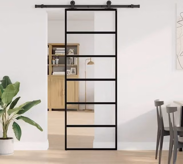 Berkfield Home Modern Sliding Door with Hardware Set, Black ESG Glass and Aluminium, W: 76 cm, H: 205 cm – 1