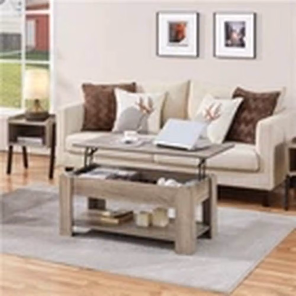 EONLION Grey Wooden Lift Top Coffee Table with Storage Shelf – 3