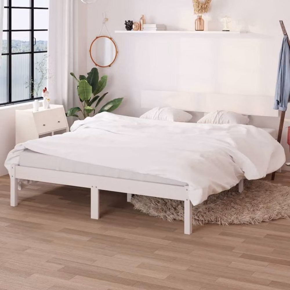 Berkfield Home Modern White Solid Wood Pine Bed Frame W/D/H: 206.5 x 145.5 x 70 cm – 2