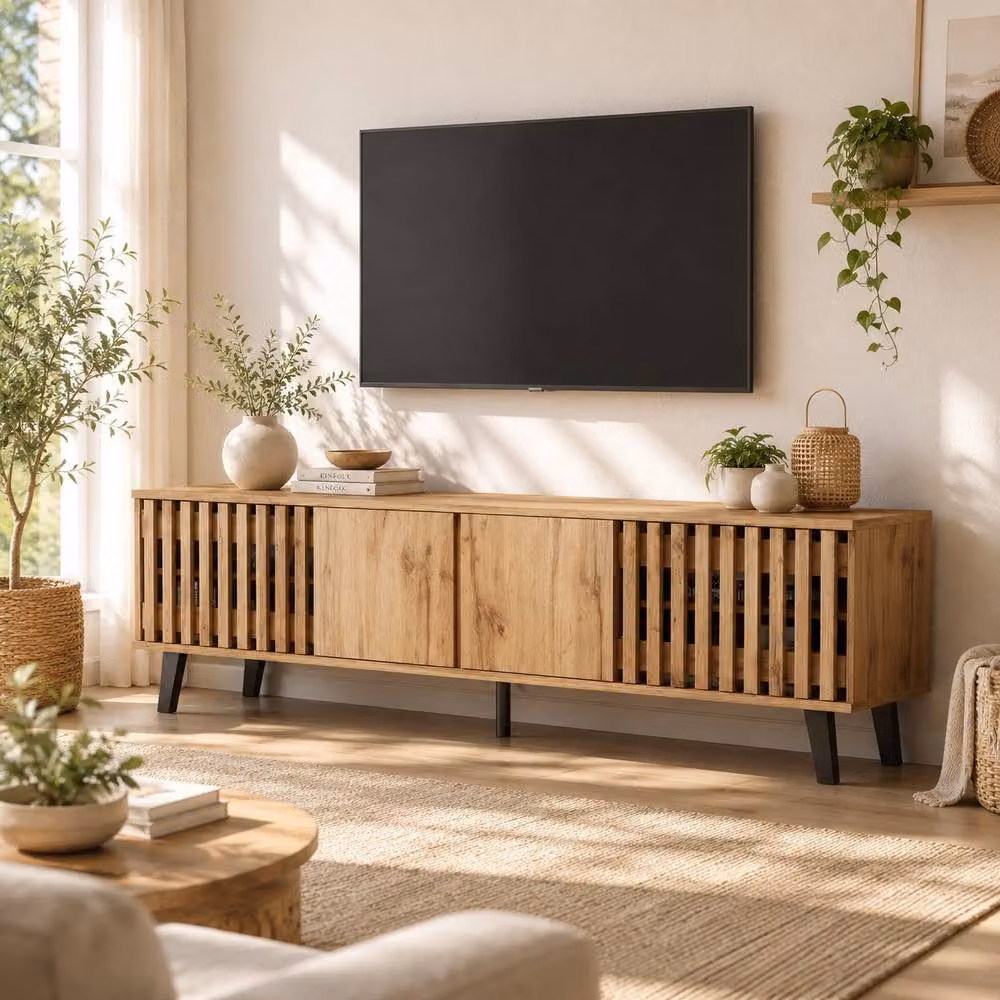 Merax Modern Wood Effect Living Room Furniture Set in Brown featuring 180cm TV Stand and 150cm Sideboard – 3
