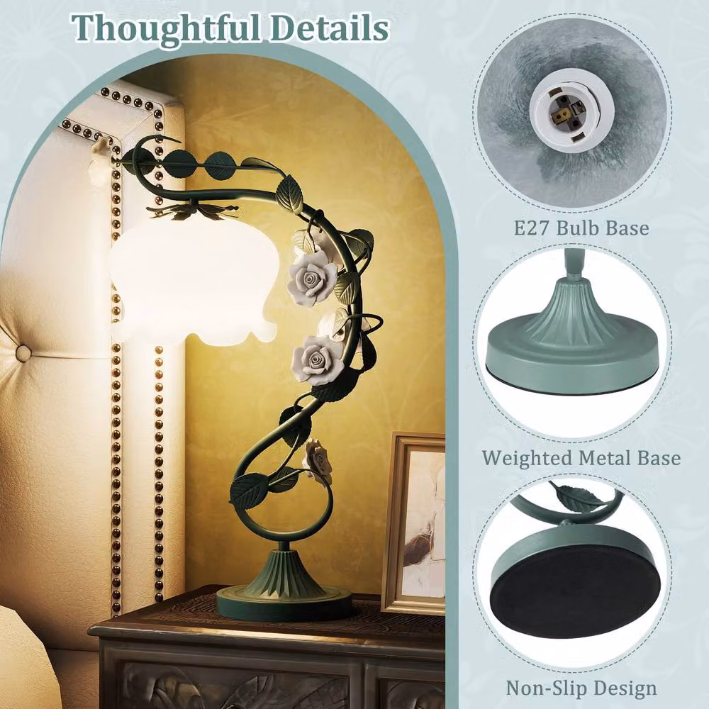 Costway Vintage Decorative Bedside Table Lamp in Green and Multicolour with Ceramic and Metal Base – 7