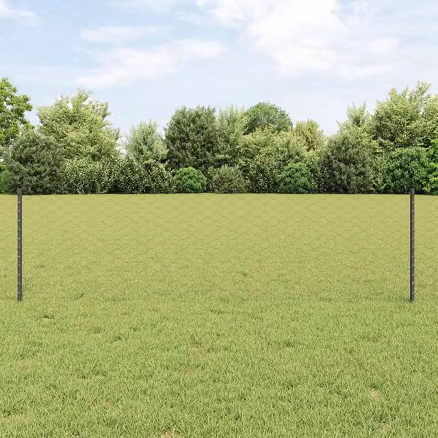 Berkfield Home Steel Hexagon Fence and U-Channel Fence Posts in Grey, 11 Pieces, Height: 60 cm – 1