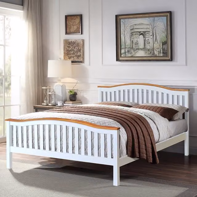 Comfy Living Solid Wood Curved Bed Frame in White, King Size (180 x 200 cm)