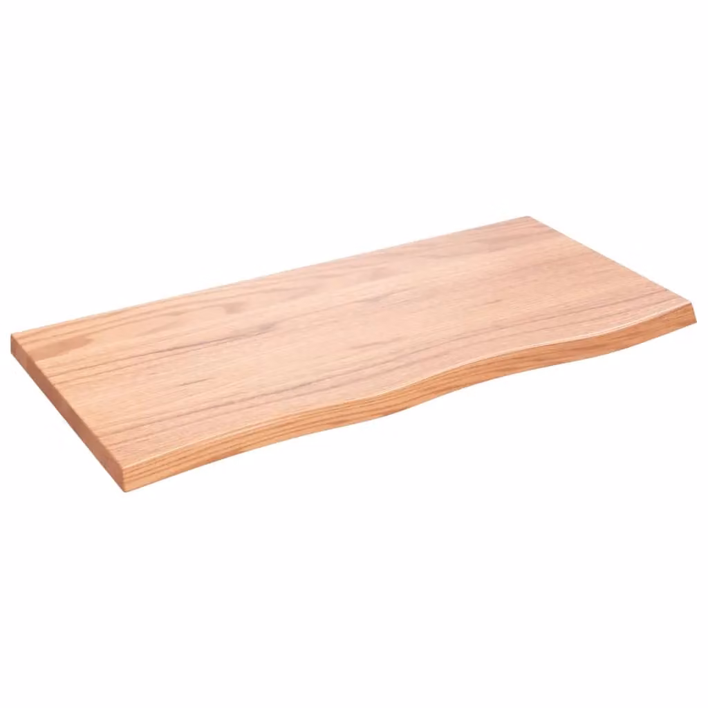 Berkfield Home Light Brown Treated Solid Wood Bathroom Countertop W: 100 cm, D: 50 cm, H: 2-4 cm – 2
