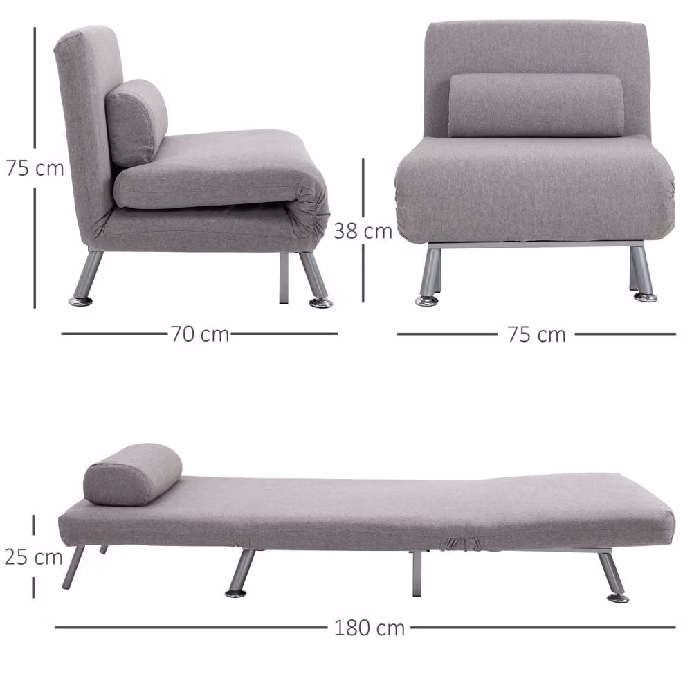 Wyld Haus Kano Grey Adjustable Fabric Futon Sofa Chair with Metal Frame – 3