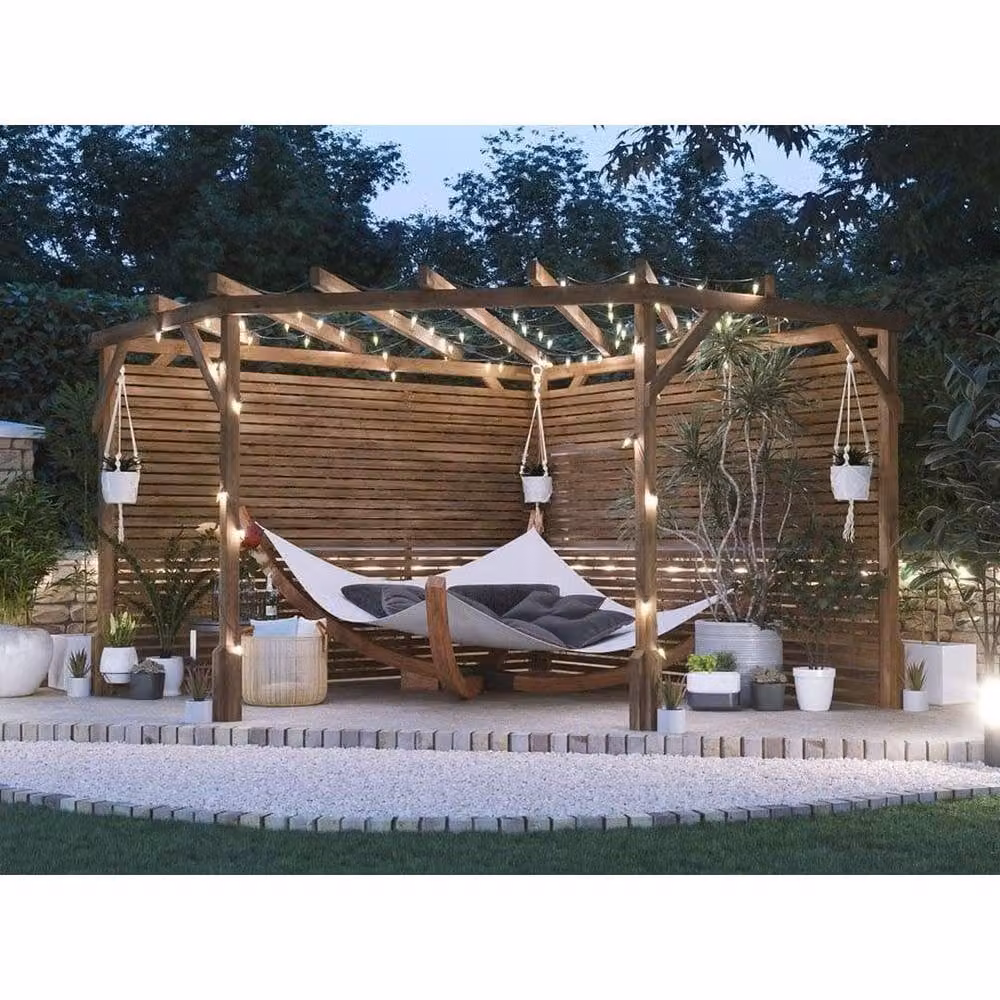 Dunster House Wooden Corner Pergola Kit in Brown with Slatted Trellis Design, W/D/H: 300 x 313 x 215 cm – 5