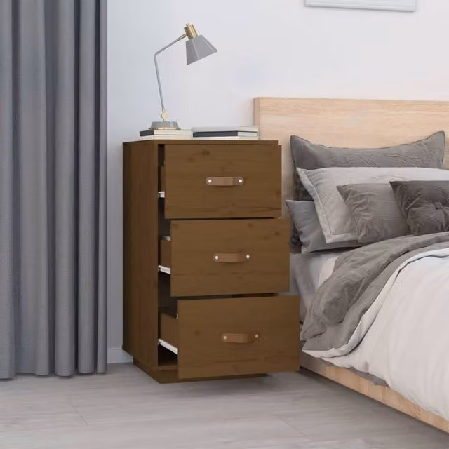 Berkfield Home Beautiful Bedside Cabinet in Honey Brown Solid Pine Wood, W/D/H: 40 x 40 x 75 cm