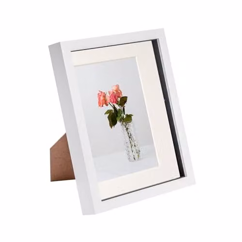 Nicola Spring Rectangular Single 3D Box Photo Frame in White and Beige with 5 x 7 inch Mount – 1